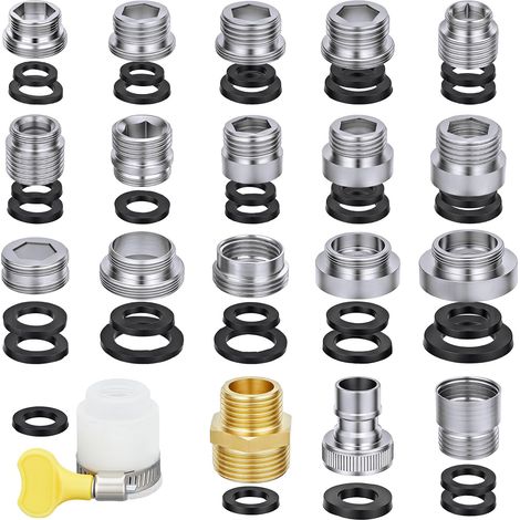 Lot de 20 adaptateurs de robinet, adaptateur universel pour évier de cuisine avec joint, adaptateur distributeur d'air en métal de différentes tailles pour tuyaux d'arrosage et salle de (1/5)