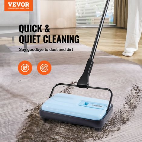 Balai Mécanique Largeur de Balayage 170 mm, Balayeuse Manuelle pour Planchers et Tapis avec Bac à Poussière 300 mL Facile à Vider, Nettoyeur de Sols sans Électricité pour Bureau Maison, Bleu (1/5)