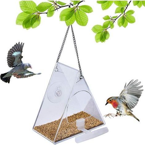 Transparenter Vogelfutterspender mit Saugnapf zum Aufhängen - Modell 2: 13 x 7,5 x 12,5 cm - Futterspender - Hängende Futterstation für Vögel (1/5)