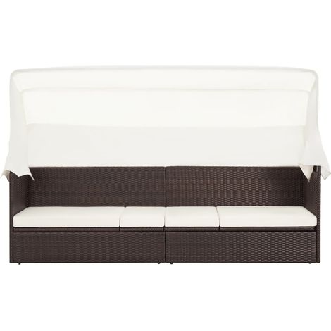 Gartensofa mit Sonnendach Poly Rattan Braun vidaXL