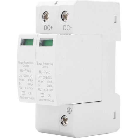 Parafoudre photovoltaïque ignifugé 2P 20-40KA, montage sur rail 36 mm, 1000 V (1/5)