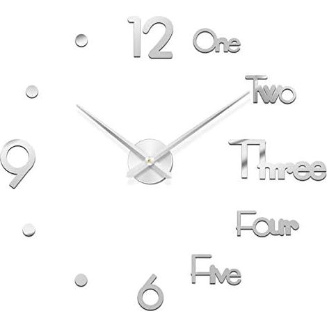 Horloge murale 3D miroir autocollant, DIY, décor bureau/maison, argent – DELKEVIC