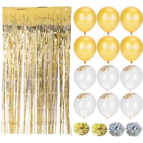 Lot de ballons sequins et rideau frangé décoratif fleur en papier pour fête du Nouvel An 2021 (1/5)