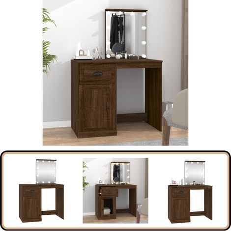 Coiffeuse avec LED chêne marron 90x50x132,5cm bois d'ingénierie - Coiffeuse - Meuble De Salle De Bain - Vanity - Miroir Cosmétique - Éclairage Led (1/5)