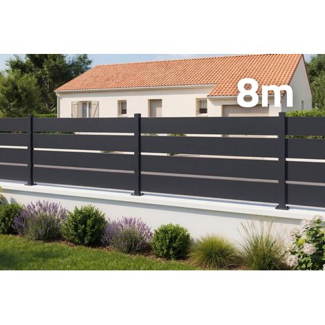 Schwarzer Stahlzaun mit halboffener Optik VELINO 8 m H.80 cm