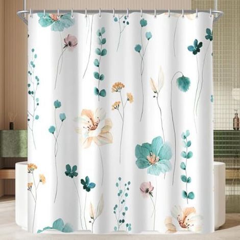 Lerores shower curtain 180 x 200 cm, sky blue floral pattern, weighted hem, mildew resistant, water repellent, washable polyester bath curtain with 12 eyelets and shower curtain accessories for the ba (1/4)