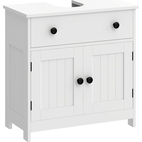 Meuble sous lavabo blanc indépendant avec tiroir, 2 portes et fermeture amortie OKWISH (1/5)