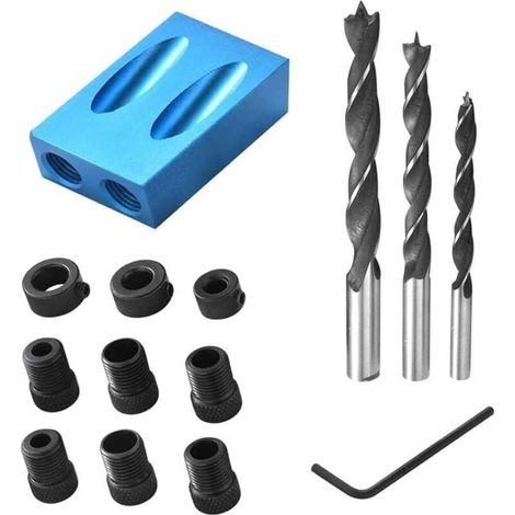 14PCS Gabarit de Trou de Poche, 15° Guide de Menuiserie Positionneur de Trou Oblique, Localisateur de Trou Oblique d'Alliage d'Aluminium avec Adaptateur pour Trou de 6/8/ 10mm (1/5)