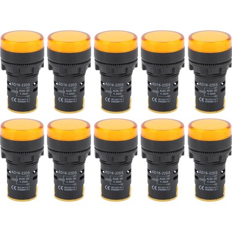 Lot de 10 voyants LED jaunes AD16-22DS haute luminosité pour signalisation AC/DC 24 V (1/5)