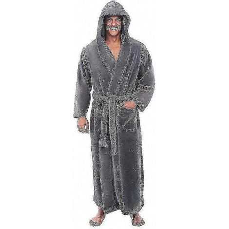Langer Herren-Bademantel mit Kapuze, fleecegefütterte Daunenjacke für Spa, Hotel, Zuhause, weicher Frottee-Bademantel, Erwachsenengröße, luxuriöser Komfort. (1/5)