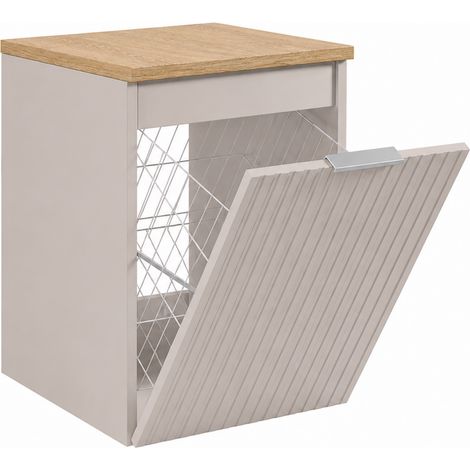 Mobile bagno sospeso 40 cm con cesto portabiancheria, 1 anta, frontali scanalati, Cashmere, maniglie argentate, 40 x 46 x 58,6 cm (1/5)