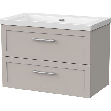 Stonnall Traditional Wall Hung 2 Drawers Vanity Unit with 0 Tap Hole Fireclay Basin, 800mm, Pebble Grey (1/4)