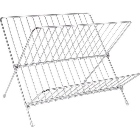 CSPARCV Geschirrabtropfgestell. Zweistöckig, großes Fassungsvermögen, minimalistisches Design aus Edelstahl, X-förmig, faltbar. (1/5)