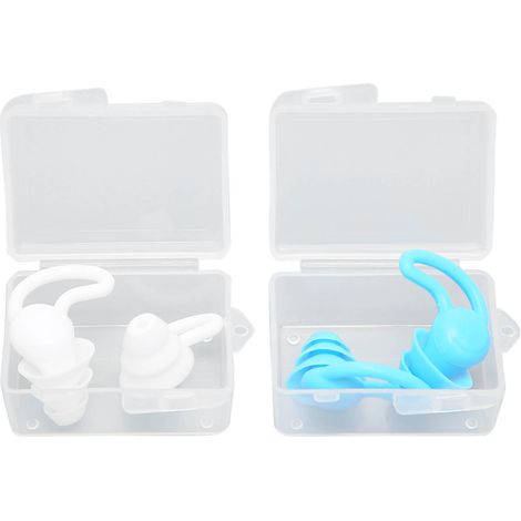 Lot de 2 paires de bouchons d'oreille en silicone antibruit, réutilisables et lavables, avec 2 boîtes de rangement pour dormir et nager. (1/5)