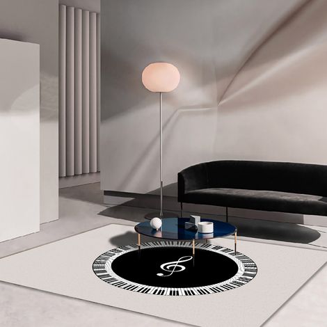 Tapis visuel à motif de notes de musique, idéal pour la maison, la chambre, le salon, comme paillasson, sous un canapé, tapis illusion d'optique, 80 x 80 cm (1/5)