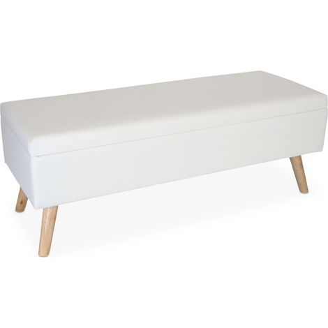 Relaxdays Sitzbank, gepolstert, Kunstleder & Holz, Stauraum, Flur & Schlafzimmer, Sitztruhe HBT 40 x 110 x 40 cm, weiß