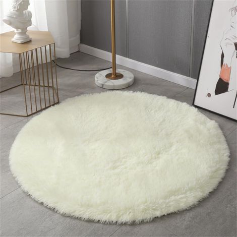 Mode Couleur Unie Tapis Rond, épaisse Peluche Moelleuse Tapis Chambre, Antidérapant Doux Tapis Chambre, Lavable Tapis(60cm,Beige) (1/5)