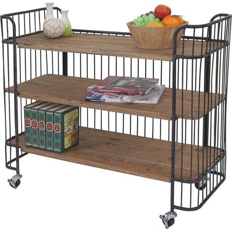 Desserte HWC-A43, chariot, table roulante, sapin, bois massif, vintage 84x98x36cm (1/5)