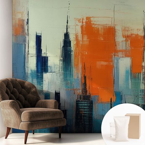 Carta Da Parati Non Tessuto - Con Colla Inclusa per Camera da Letto - Facile da Applica - Motivo decorativo Città astratta 250x250 cm (1/5)