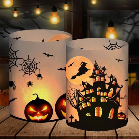 8 Lanterne Halloween Decoration, Citrouille/Chauve-Souris/SorcièRe/Toile d'araignée Decoration Halloween Interieur, Decoration Halloween Table, pour Bougies Chauffe-Plat ou Bougies (1/4)