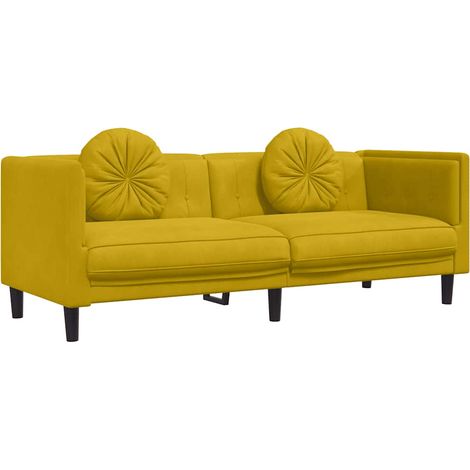 Canapé  Sofa avec coussins 3 places jaune velours (1/5)