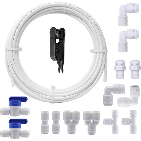 10 Mètres 1/4" Tuyau d’alimentation en Eau Tube et Kit de Connecteurs de Réfrigérateur +14 pièces RO Raccord de filtre à eau pour Réfrigérateur de Style Européen Double Réfrigérateur (1/5)