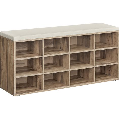 Vasagle – Banc à chaussures marron camel – Meuble d’entrée avec assise rembourrée – 12 compartiments – Capacité de charge 136 kg – Dimensions 104 x 30,3 x 48 cm (1/5)