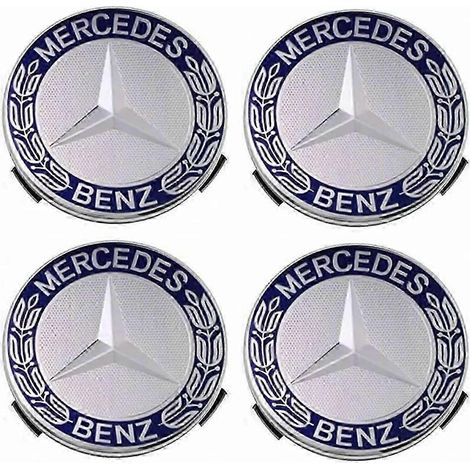 Lot 4 enjoliveurs centre roue Mercedes - 75mm - Bleu (1/5)
