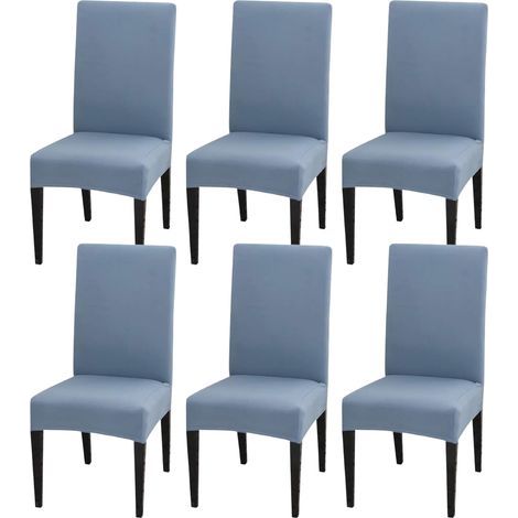 Housse de chaise extensible 6 pièces, amovible et lavable, adaptée à la décoration de la maison et du restaurant gris bleu (1/5)