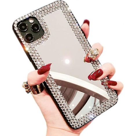 Coque iPhone 11 à paillettes 3D scintillantes, effet miroir luxueux, cristal brillant, strass, contour transparent, protection pour femme. (1/5)