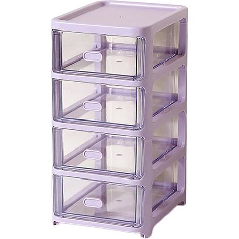 BelleRise - Mini tour de rangement à 4 niveaux en plastique avec bacs à tiroirs petites boîtes la maison le bureau le bureau, violet (1/5)
