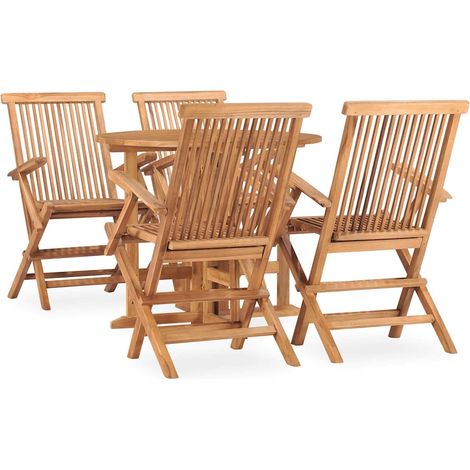 Ensemble à manger d'extérieur pliable 5 pcs-Salon de jardin Bois solide de teck 485196 (1/5)