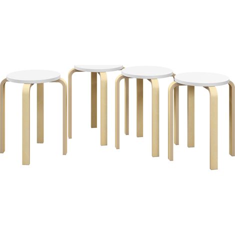 HOMCOM Set 4 Sgabelli Impilabili Rotondi in Legno Bianco Ø40x45 cm (1/5)