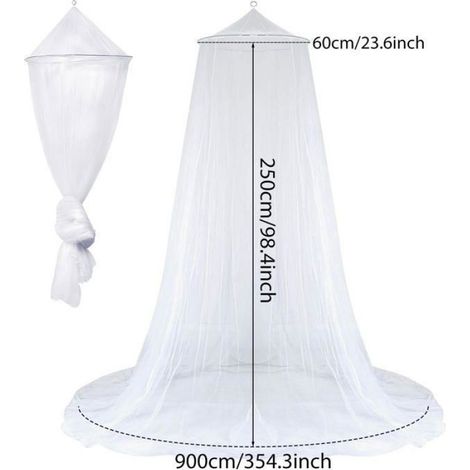 Moustiquaire de lit blanche 60 x 250 x 900 cm, ciel de lit polyester mailles fines pour lit double et simple (1/5)