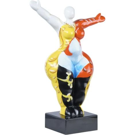 Statue femme bras levés avec peinture ornements H34 cm - LADY QUEEN