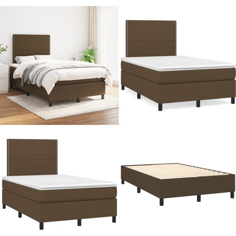 Sommier à lattes de lit avec matelas Marron foncé 120x200 cm - Lit Double - Lit Plateforme - Matelas À Ressorts Ensachés - Literie - Chambre À Coucher - Home & Living