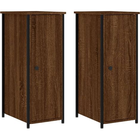 Juego de 2 mesitas de noche con compartimento con puerta 32 x 42 x 80cm madera de ingeniería marrón y hierro DEC035824
