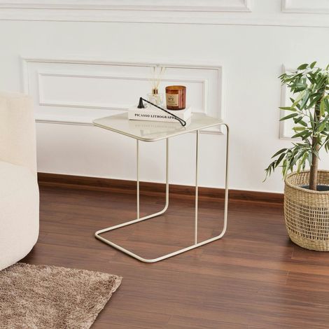 Bout de canapé design métal taupe – plateau carré moderne SFAX (1/4)
