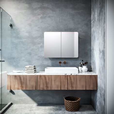 ELEGANT 600 x 800 mm Stainless Steel Bathroom Mirror Cabinet Wall Mounted Storage Cabinets 2 Door with 2 Adjustable Shelves (1/5)