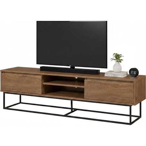 Dmora - Mobile porta TV Selena, Credenza da soggiorno, Armadio basso per TV, Base parete attrezzata, 180x40h50 cm, Noce e Nero, con imballo rinforzato, con imballo rinforzato