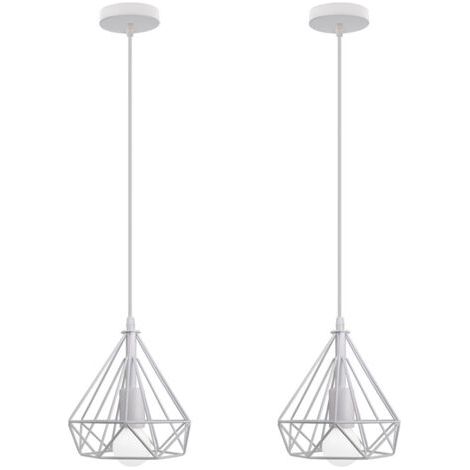 royaluxe- 2PCS Lampes Suspendues Rétro Blanc 20CM Suspension Luminaire En Forme De Diamant Plafonnier Vintage E27 Lustre Modernes (1/5)