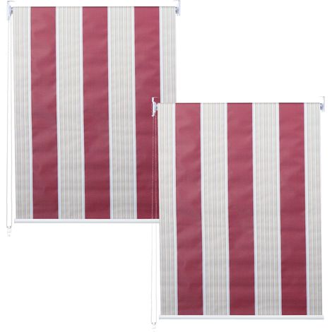2er-Set Rollo HHG-474, Fensterrollo Seitenzugrollo Jalousie, 120x230cm Sonnenschutz blickdicht rot/weiß/beige