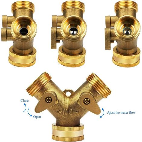 2 Stück 2-Wege-Y-Verteiler für Wasserzulaufschläuche, Doppelwaschmaschinenhahn, 3/4 Zoll zum Anschluss von 2 Geräten (1/5)