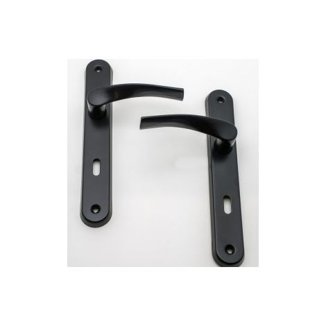 Quincadeco – Poignée de porte intérieure Coralie noir – Aluminium époxy – Entraxe 195mm – Épaisseur 38 à 46mm – Lot de 2 poignées et plaques trou clé