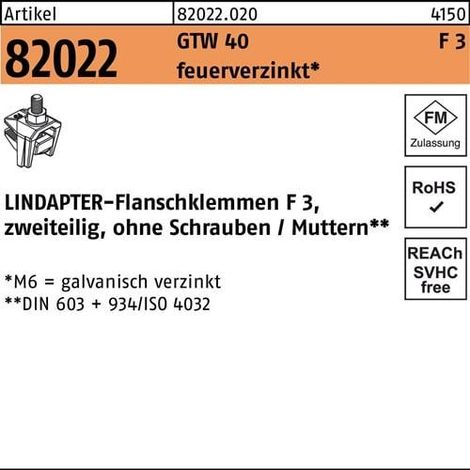 Abrazadera  de brida  R  82022 GTW  40 F  3 M8/25  galvanizada 1  pieza LINDAPTER (1/2)
