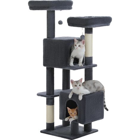 Árbol para gatos, plataformas superiores dobles, cómodos condominios, AMT0292DGY, L-a (1/2)