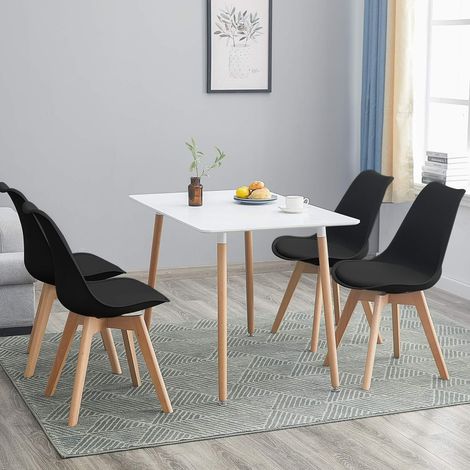 Esstisch-Set mit 4 Stühlen, rechteckig, Massivholzbeine, skandinavisch, Schwarz (1/5)