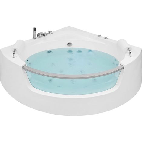 Vasca Idromassaggio Angolare Acrilico Sanitario Bianco con Getti e LED Mangle