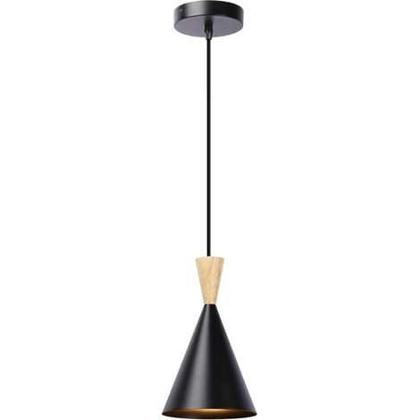 Plafonnier nordique métal et bois noir, E27 16cm (1/5)