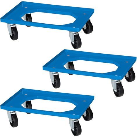 BRB Lot de 3 roulettes de logistique pour réservoir de 600 x 400 mm, roues noires, bleues, TRGKF 250 kg